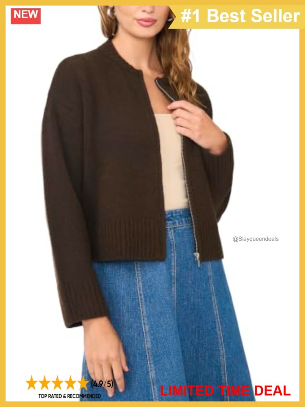 Long Sleeve Zip Front Sweater Bomber Jacket Ribbed Cotton Blend Knit